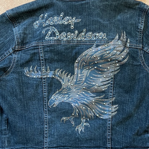Vintage Harley Davidson Denim Jean Jacket Bling Eagle Bomber Crop Size Medium - Picture 5 of 6